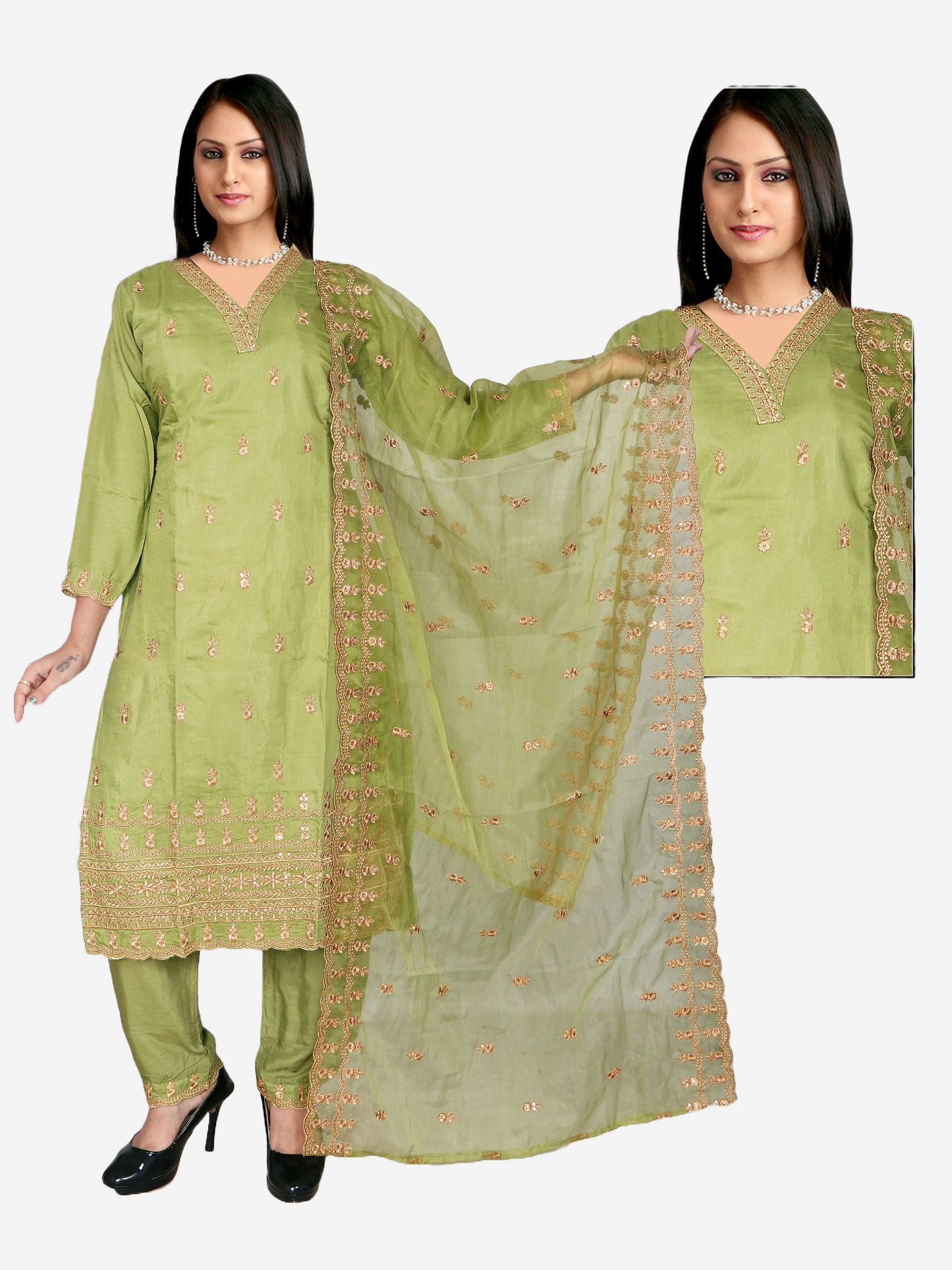 Salwar Suit in Green with Golden Thread work
