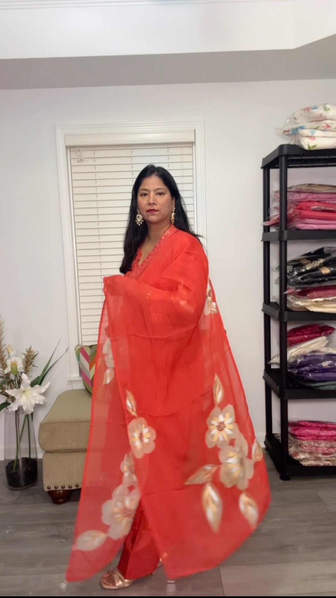 Flower Bloom Hand-Painted Chinon Silk Farshi Salwar Suit