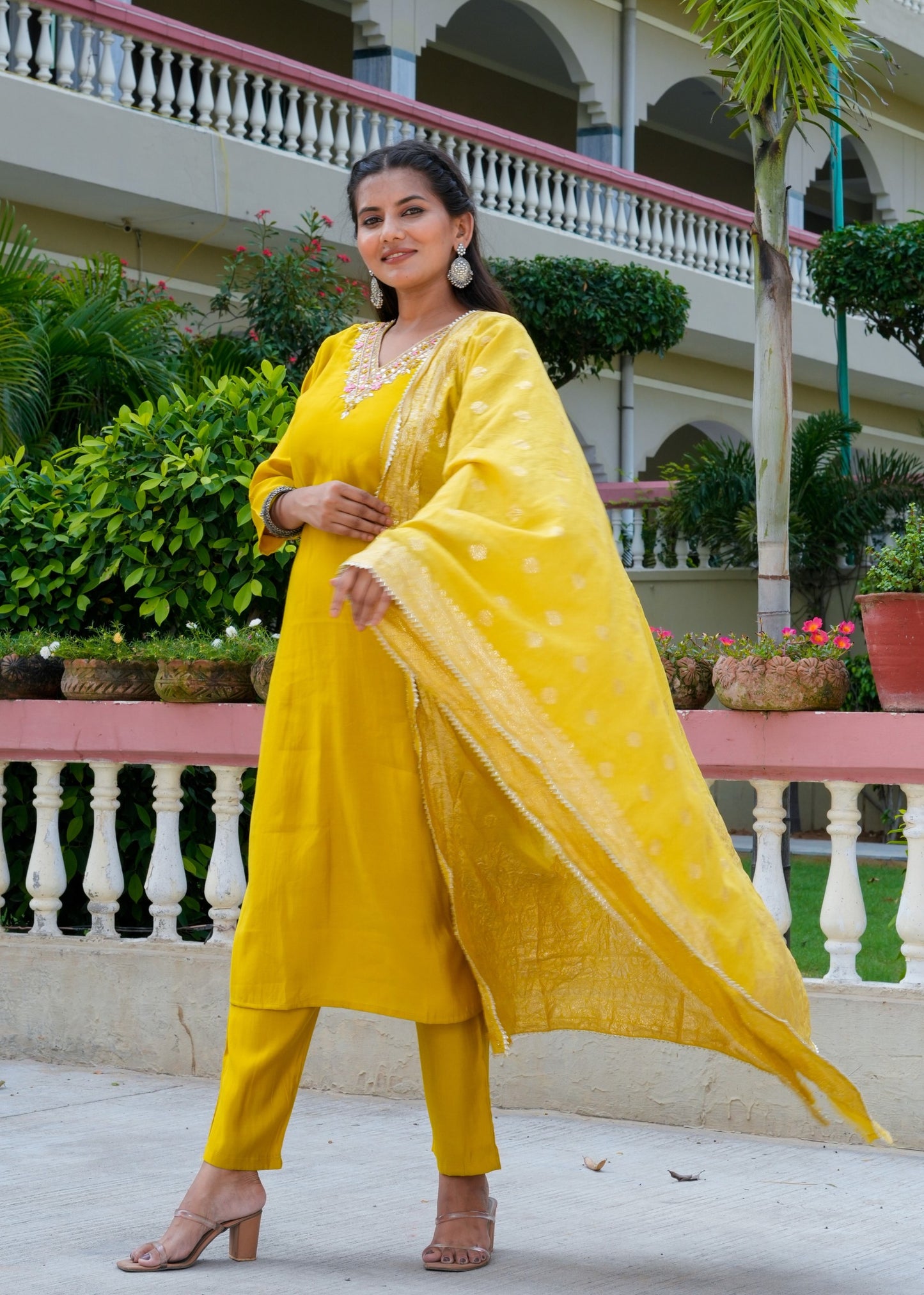 Silk Salwar Suit in Radiating Yellow