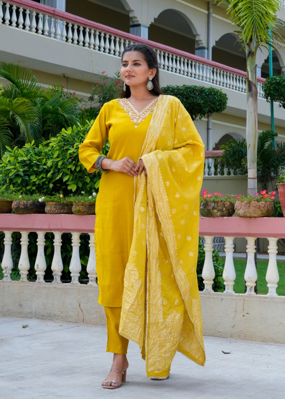 Silk Salwar Suit in Radiating Yellow