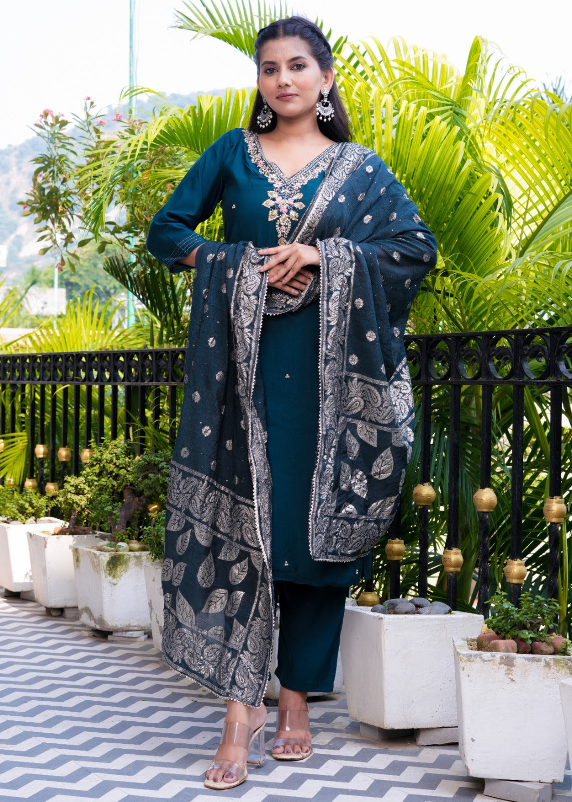 Silk Salwar Suit in Dark Green