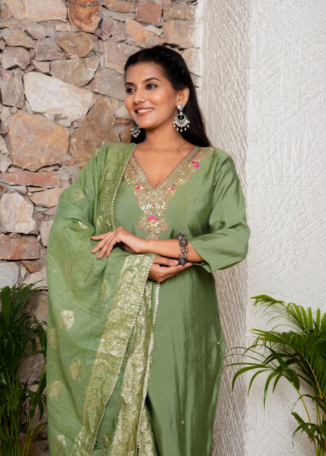 Silk Salwar Suit in Green