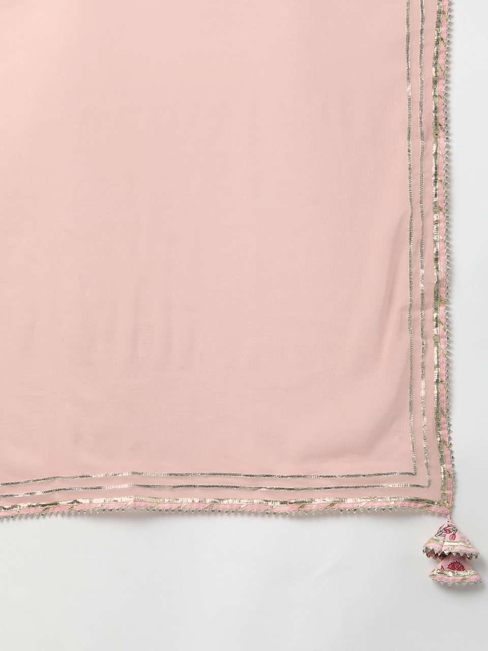 Pink Jaipur Cotton Straight Kurta Pant and Dupatta Set with Gota Patti and Thread Work