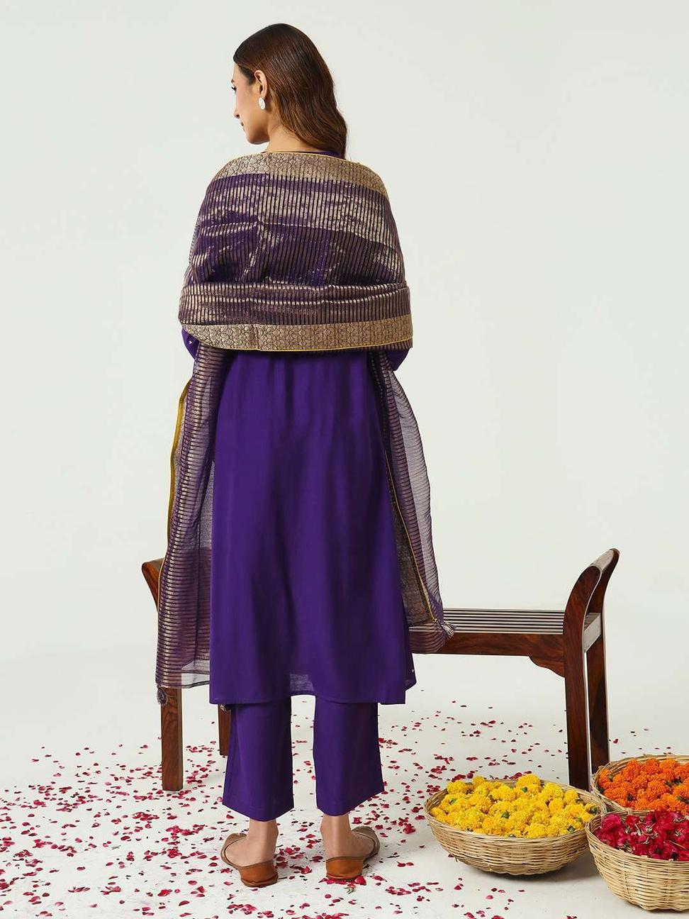 Purple Chanderi Salwar Suit with Golden Embriodery