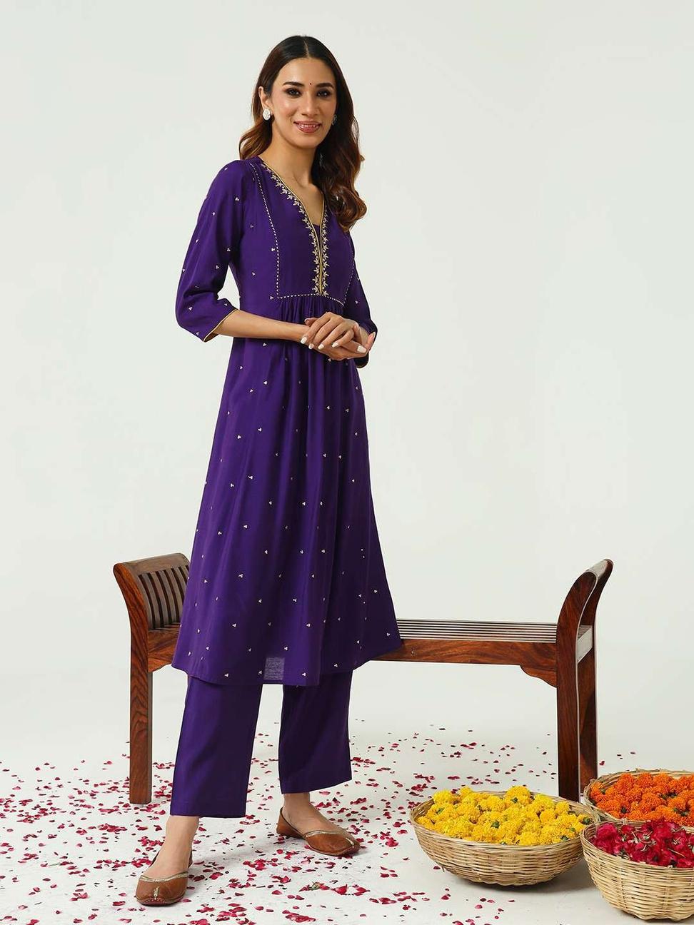 Purple Chanderi Salwar Suit with Golden Embriodery