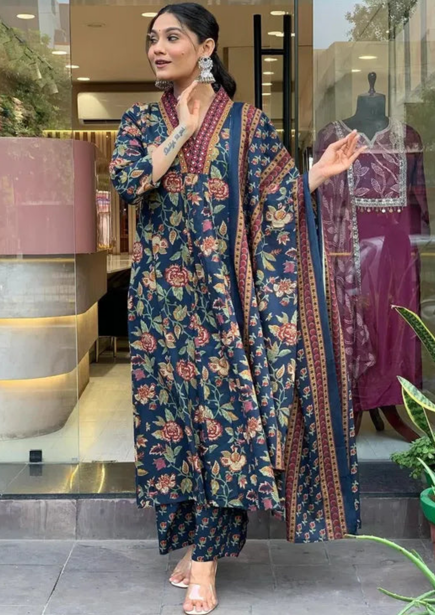 Anarkali Salwar Suit with Long Flared Kurta Pant and Dupatta