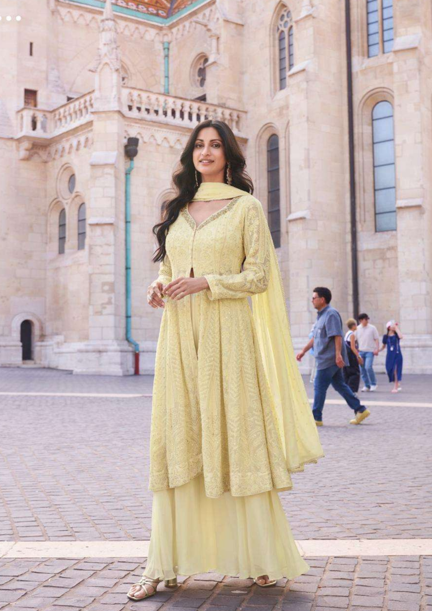 Embroidered Georgette Salwar Suit in Light Yellow