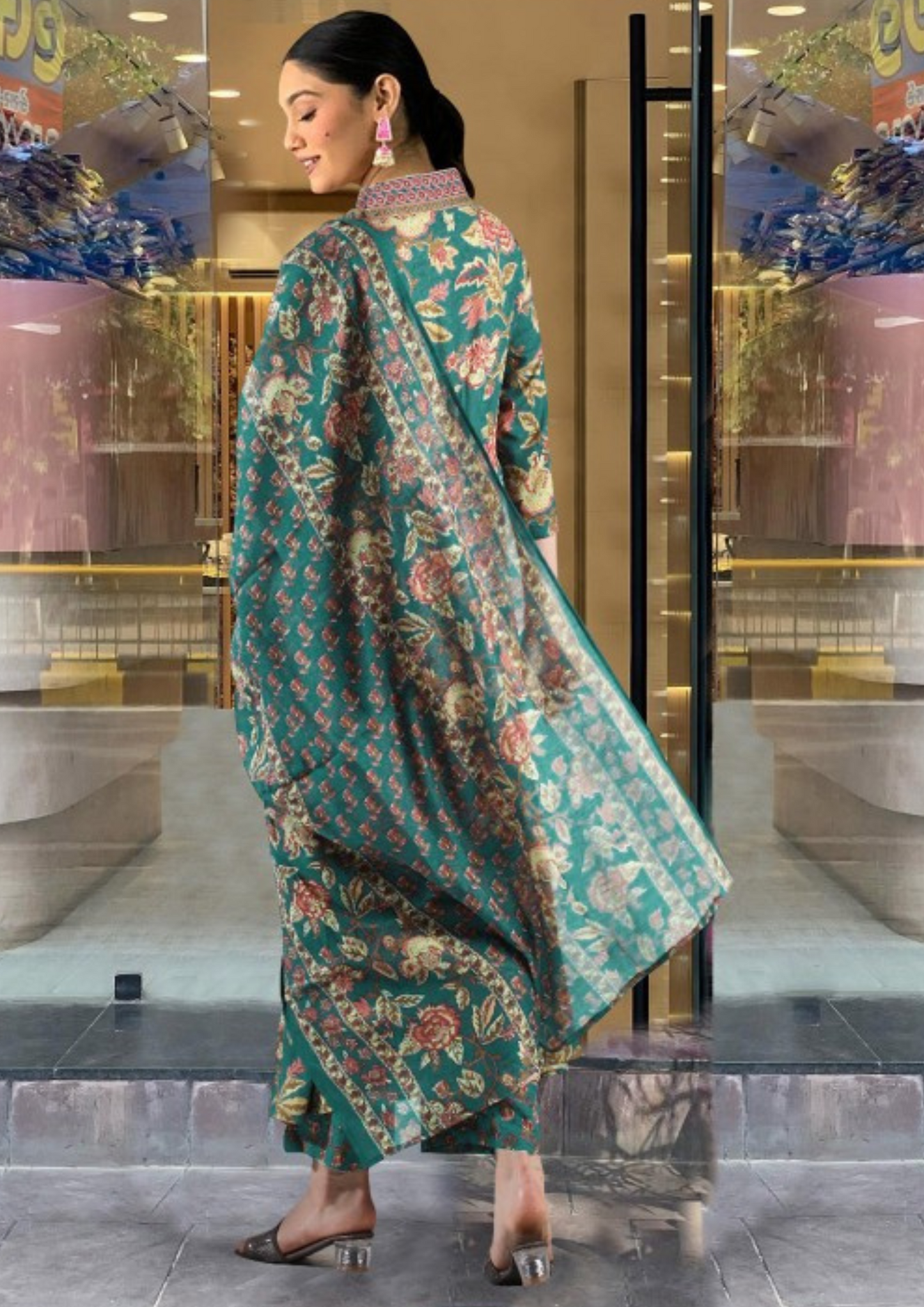Anarkali Salwar Suit with Long Flared Kurta Pant and Dupatta