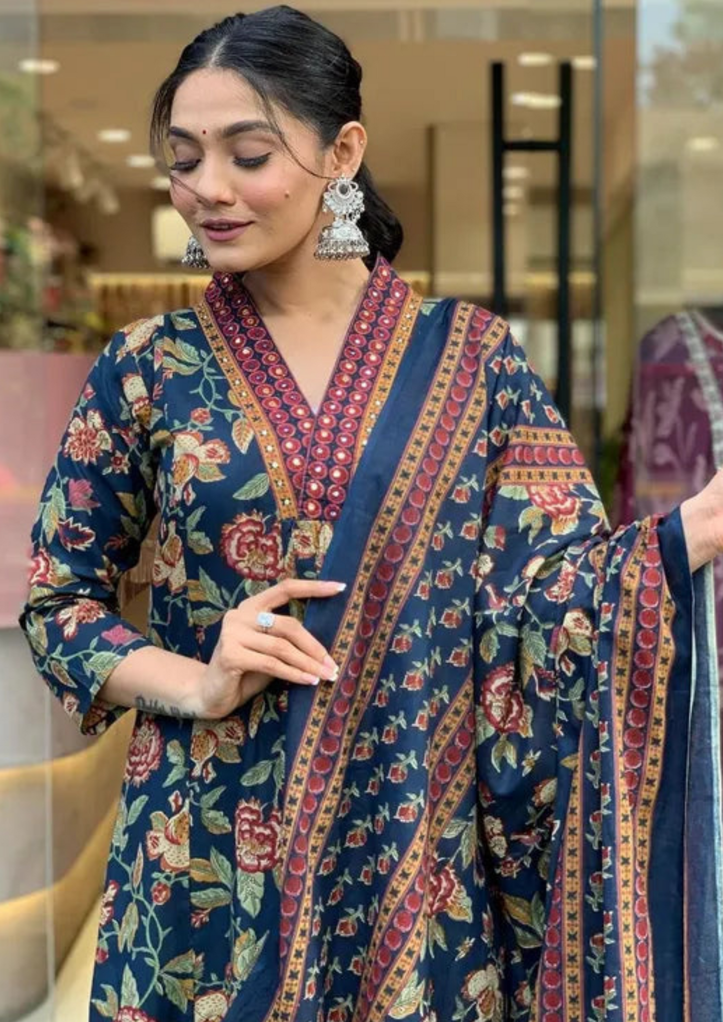 Anarkali Salwar Suit with Long Flared Kurta Pant and Dupatta