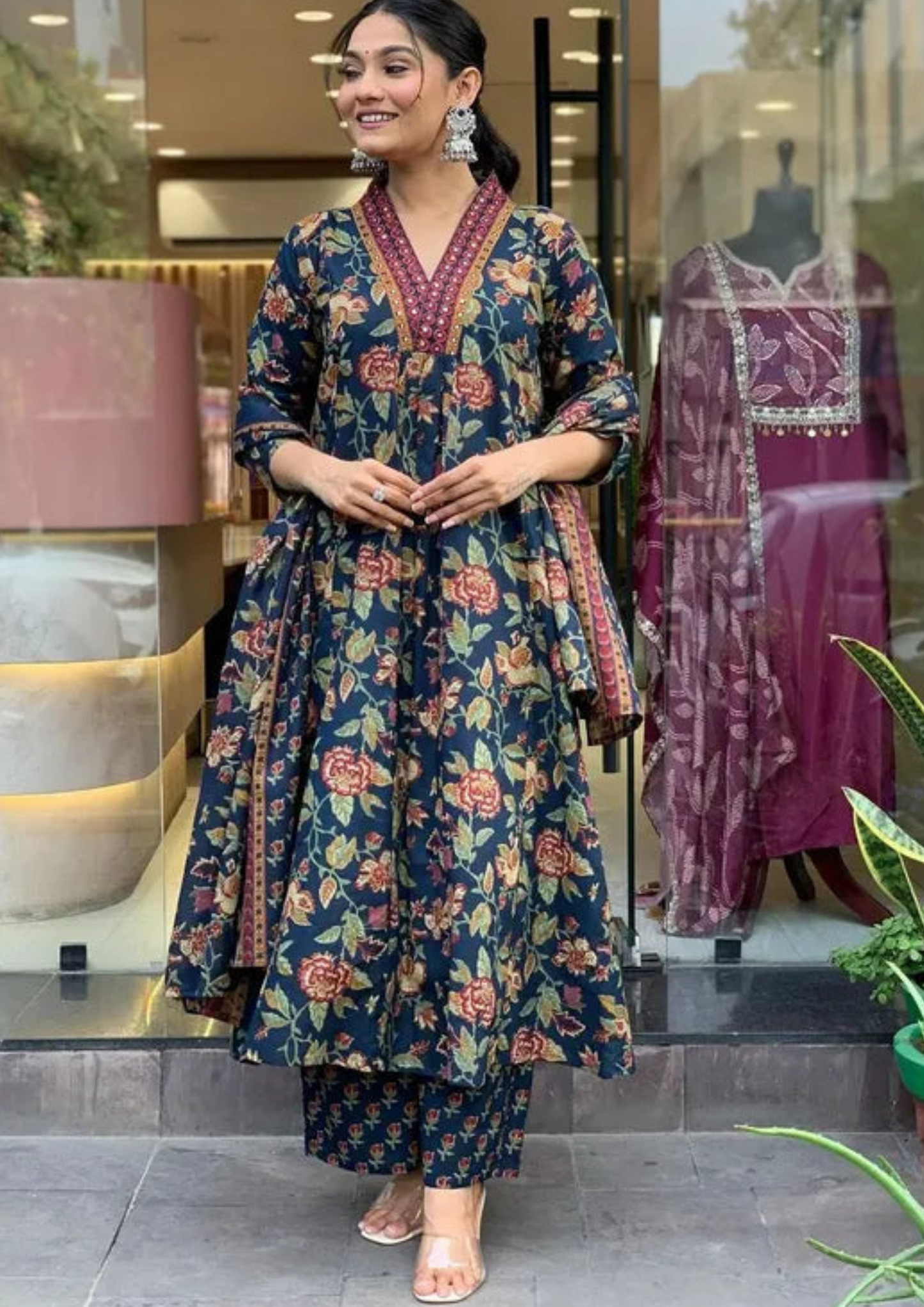 Anarkali Salwar Suit with Long Flared Kurta Pant and Dupatta