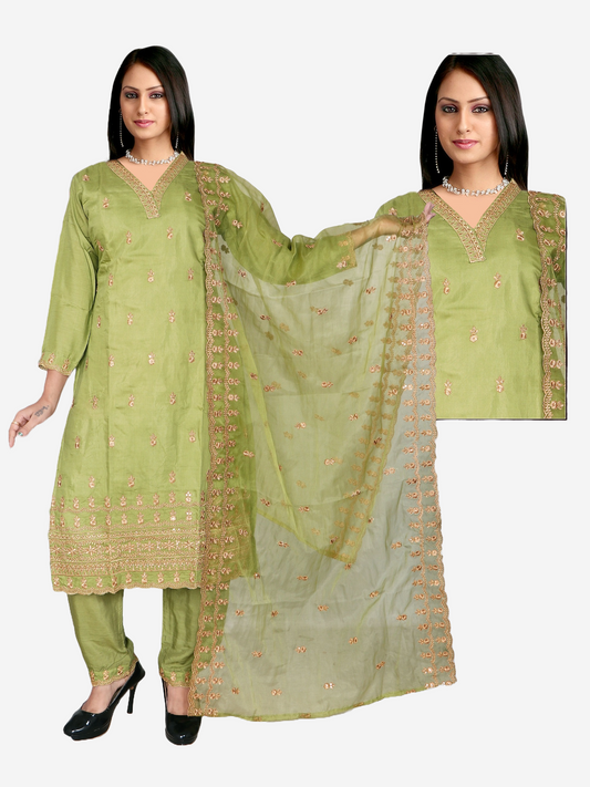 Salwar Suit in Green with Golden Thread work