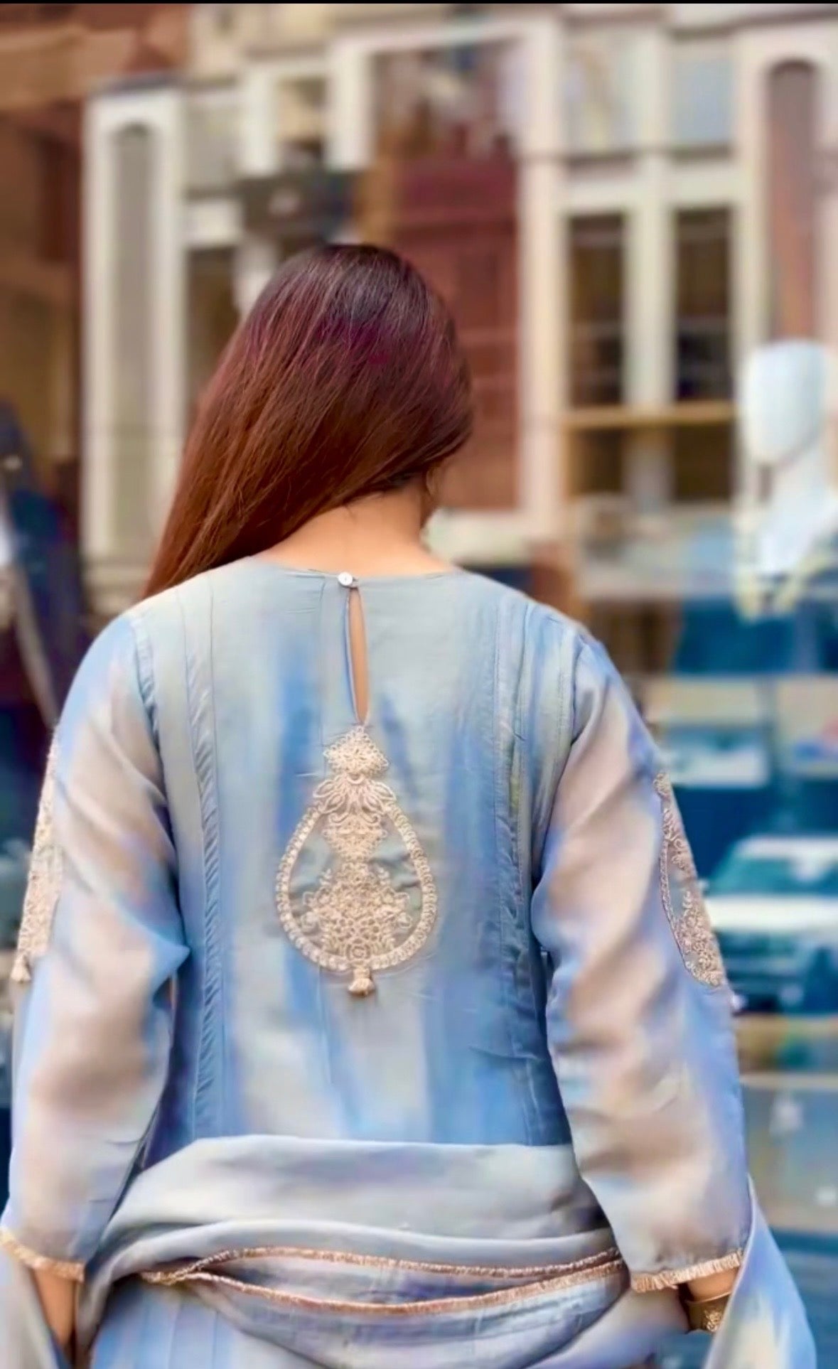 Blue Shimmer Tissue Silk Salwar Suit