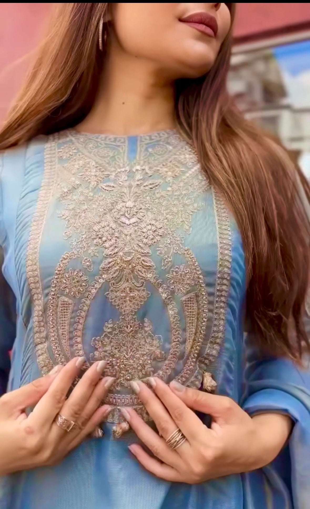 Blue Shimmer Tissue Silk Salwar Suit