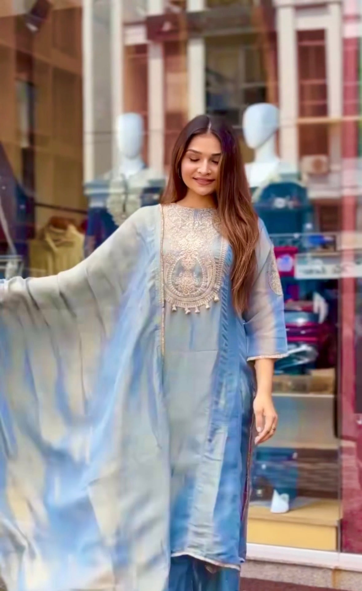 Blue Shimmer Tissue Silk Salwar Suit