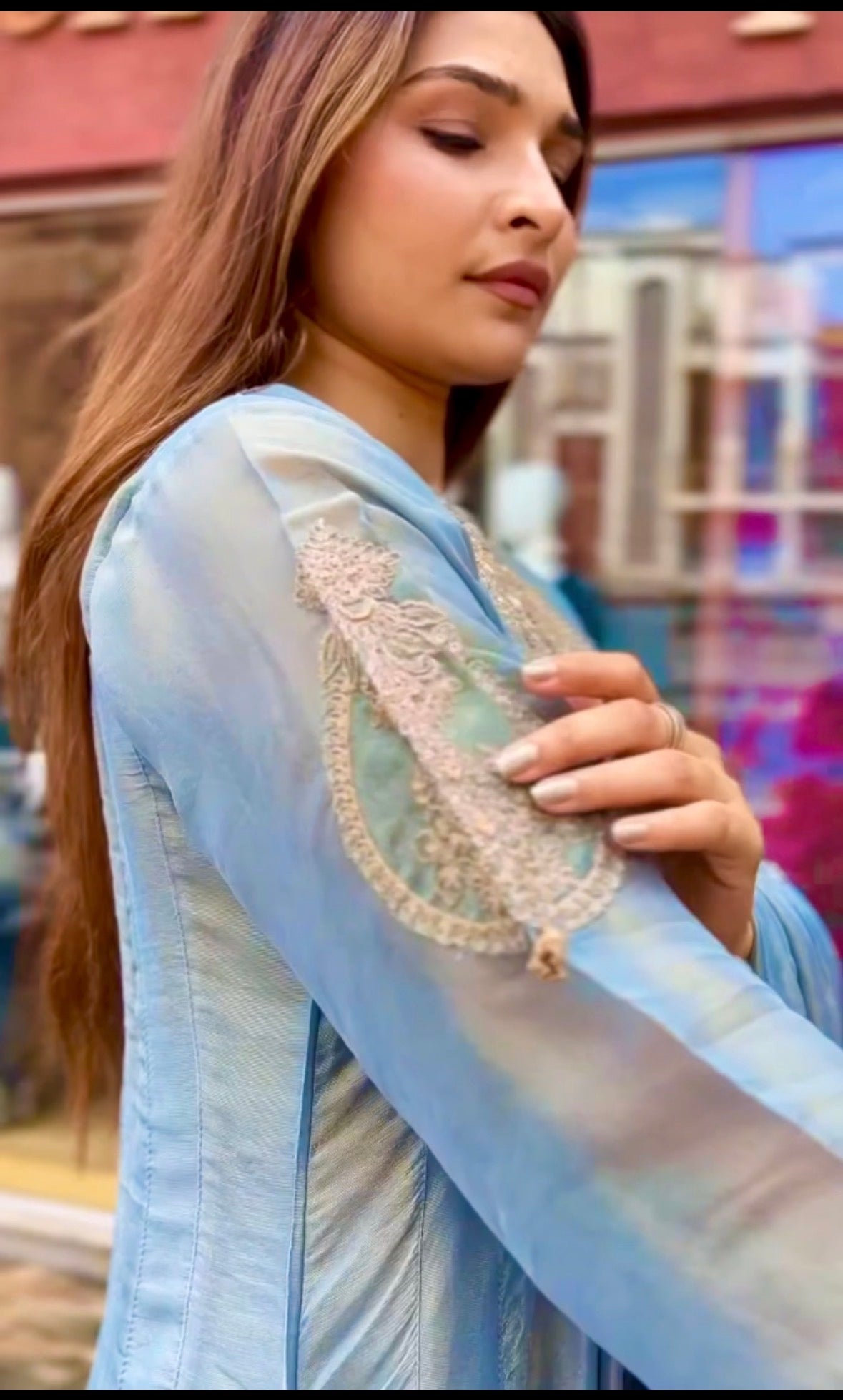 Blue Shimmer Tissue Silk Salwar Suit