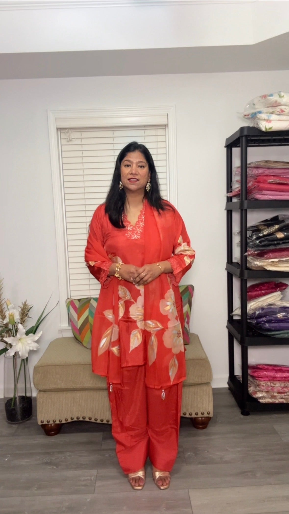 Flower Bloom Hand-Painted Chinon Silk Farshi Salwar Suit