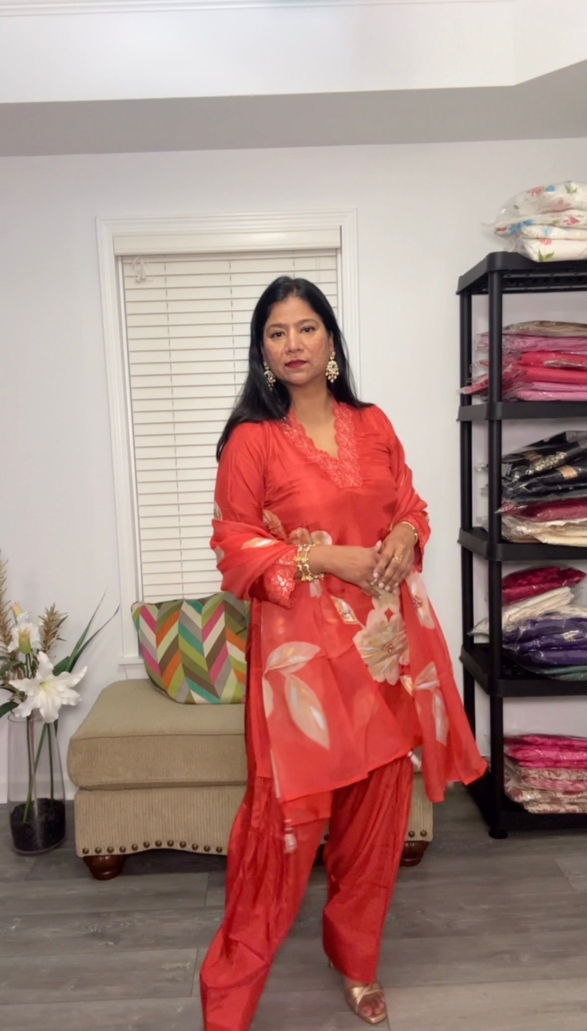 Flower Bloom Hand-Painted Chinon Silk Farshi Salwar Suit