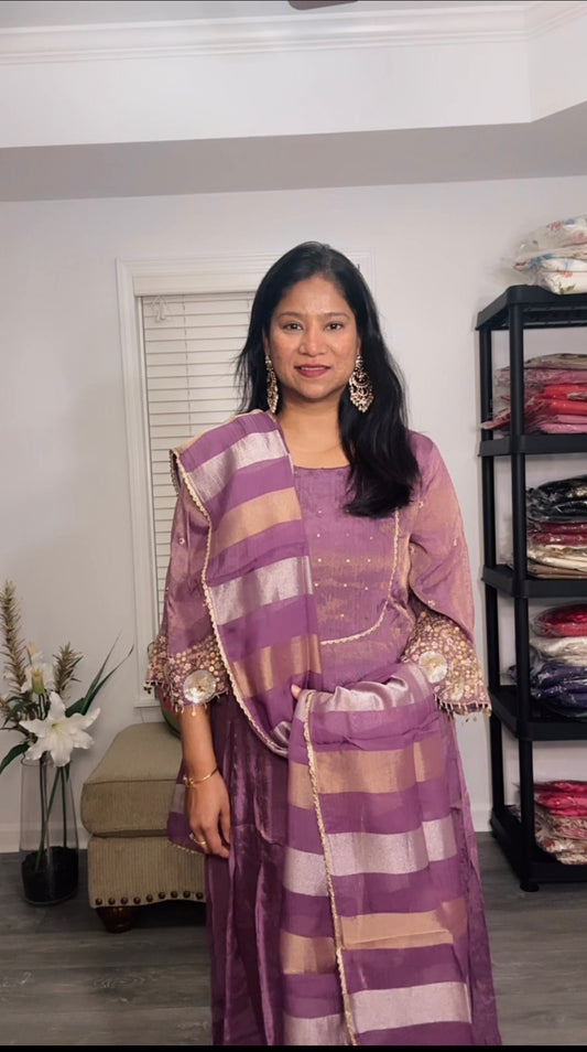 Anarkali in Purple Shimmer Tissue with Sequins Detailing