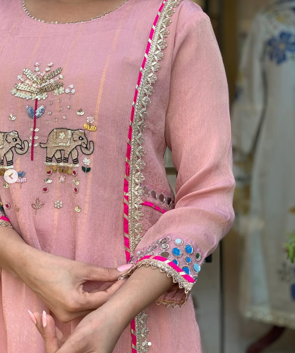 Pink Tissue Silk Zari Work Salwar Suit