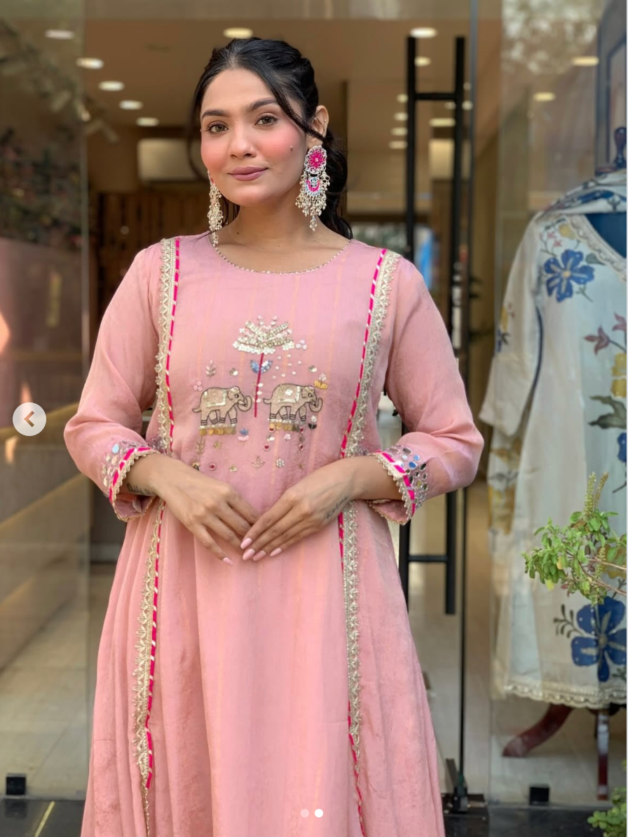 Pink Tissue Silk Zari Work Salwar Suit