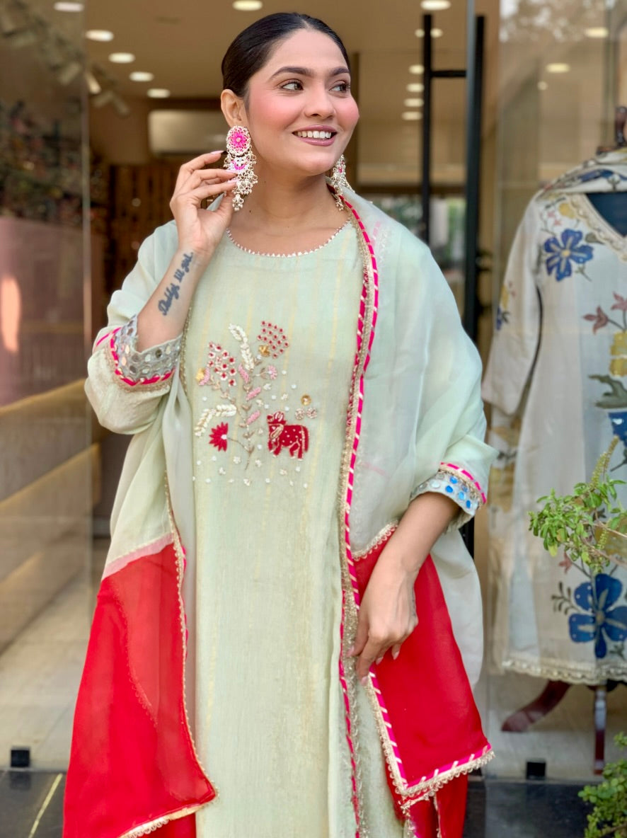 Tissue Silk Zari Work Salwar Suit