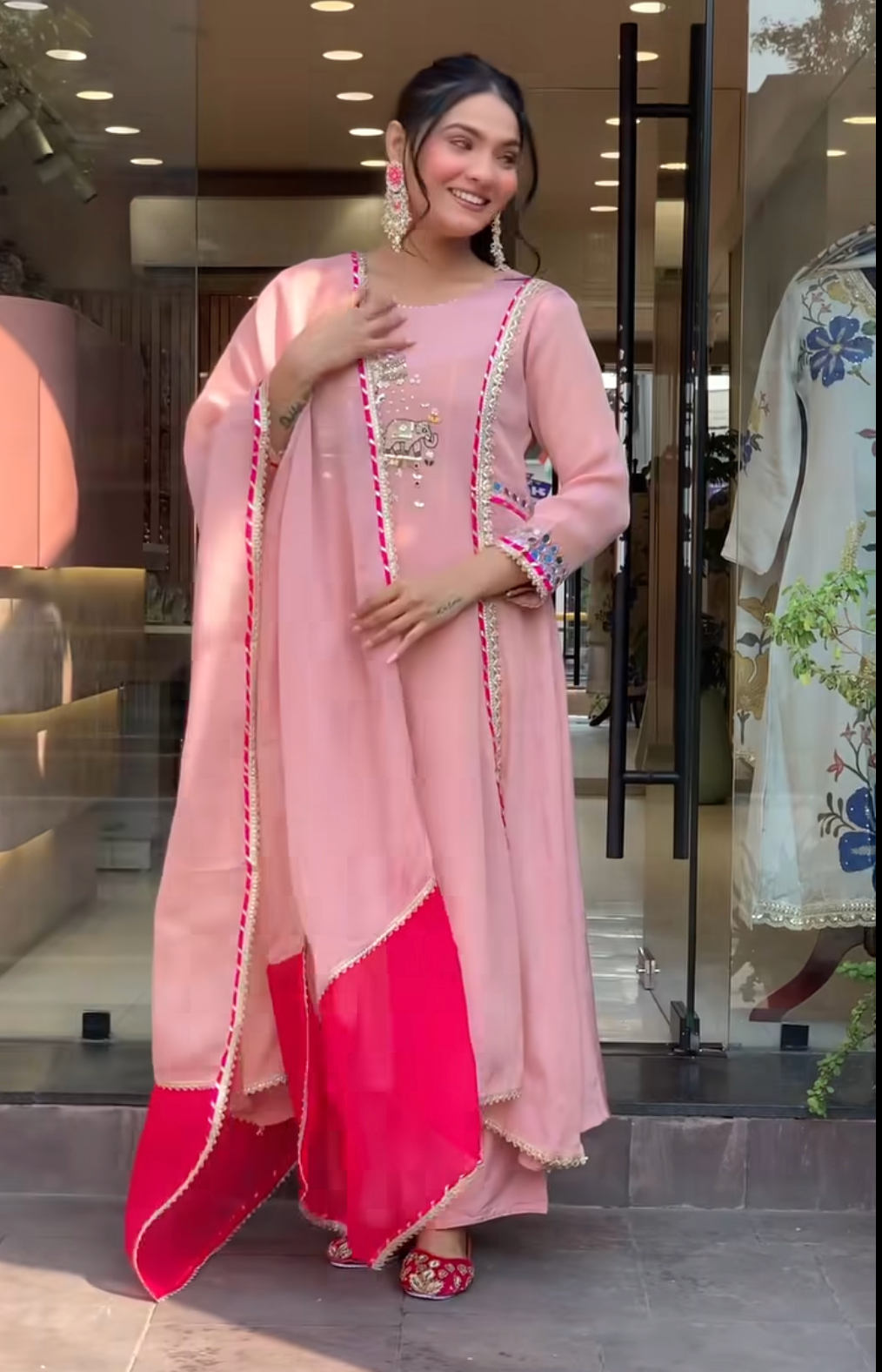 Pink Tissue Silk Zari Work Salwar Suit