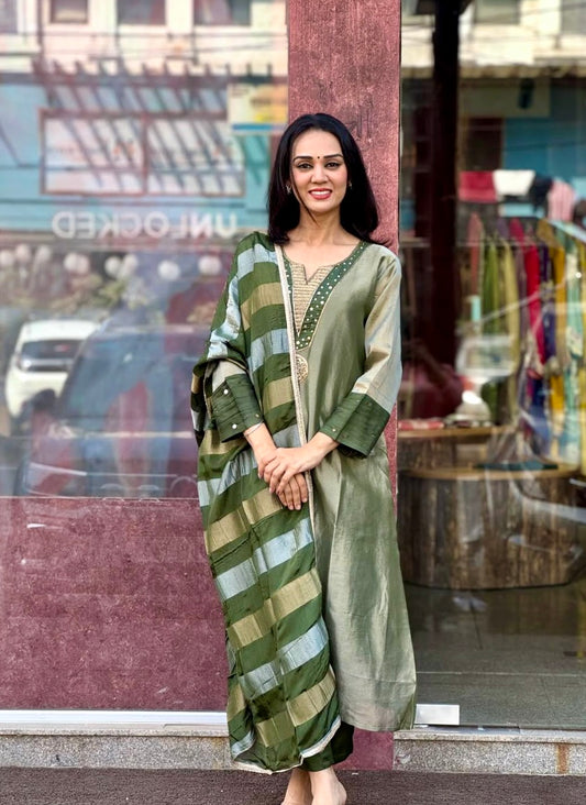 Green Tissue Silk Salwar Suit