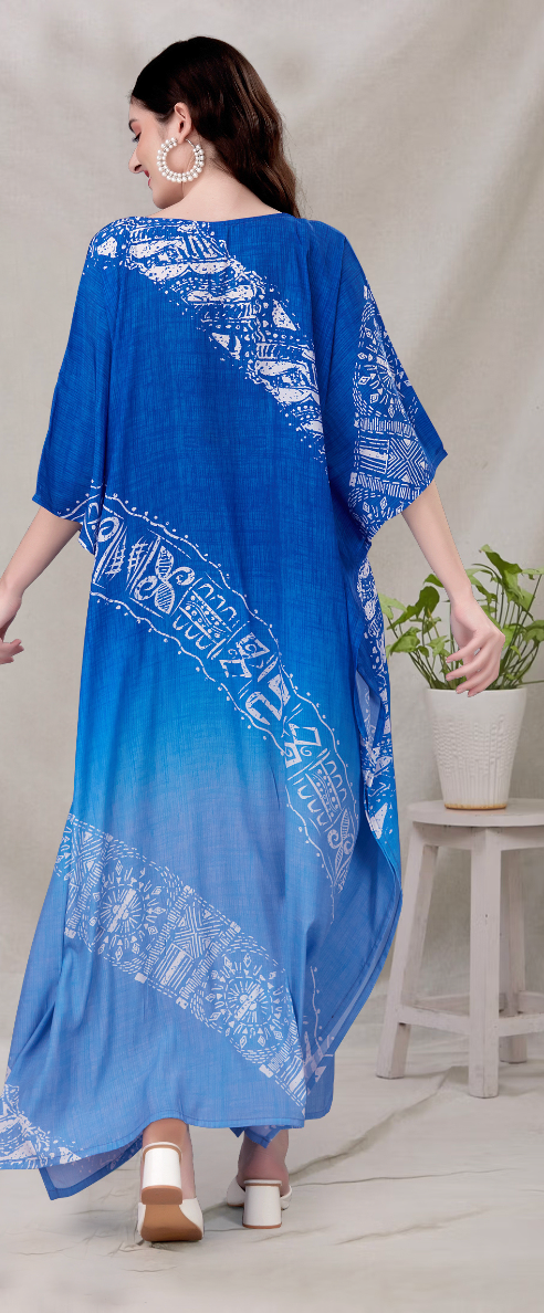 Silk Kaftan Full Length in Blue
