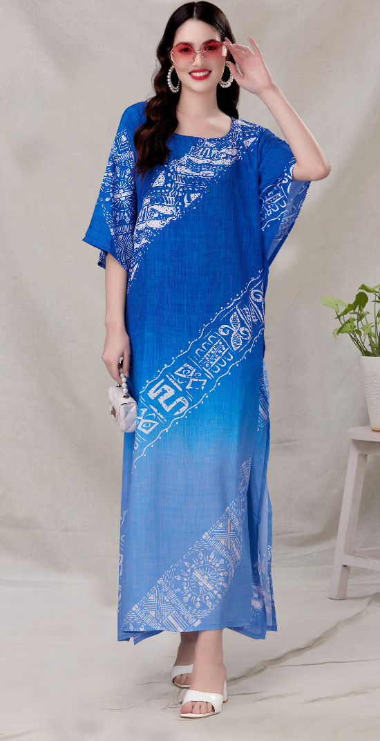 Silk Kaftan Full Length in Blue