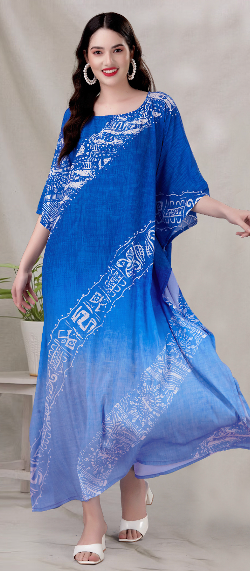 Silk Kaftan Full Length in Blue