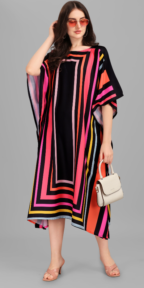 Kaftan in Black and Red with Geometric Design