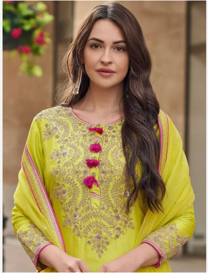 Yellow Silk Zari Embroidered Sequins Gorgeous Sharara Suit Wedding Wear