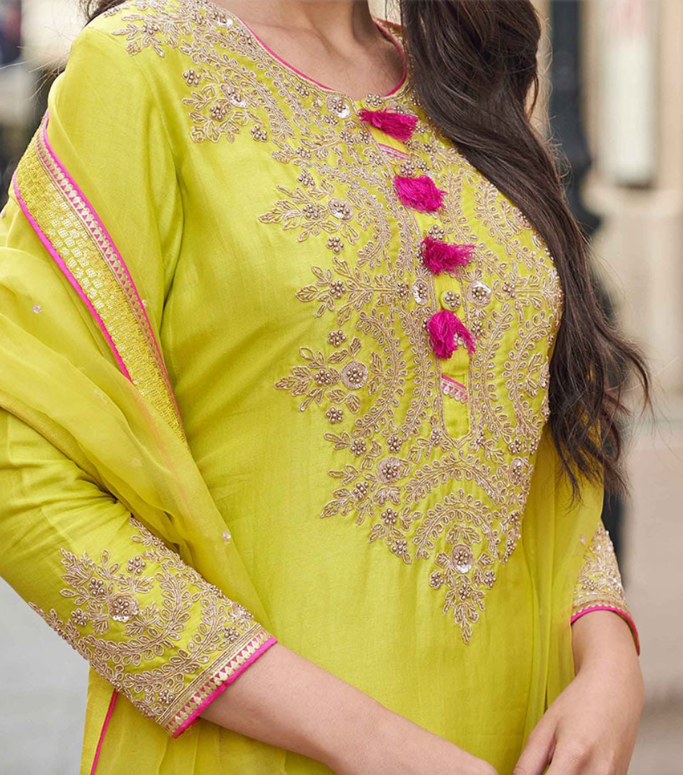 Yellow Silk Zari Embroidered Sequins Gorgeous Sharara Suit Wedding Wear
