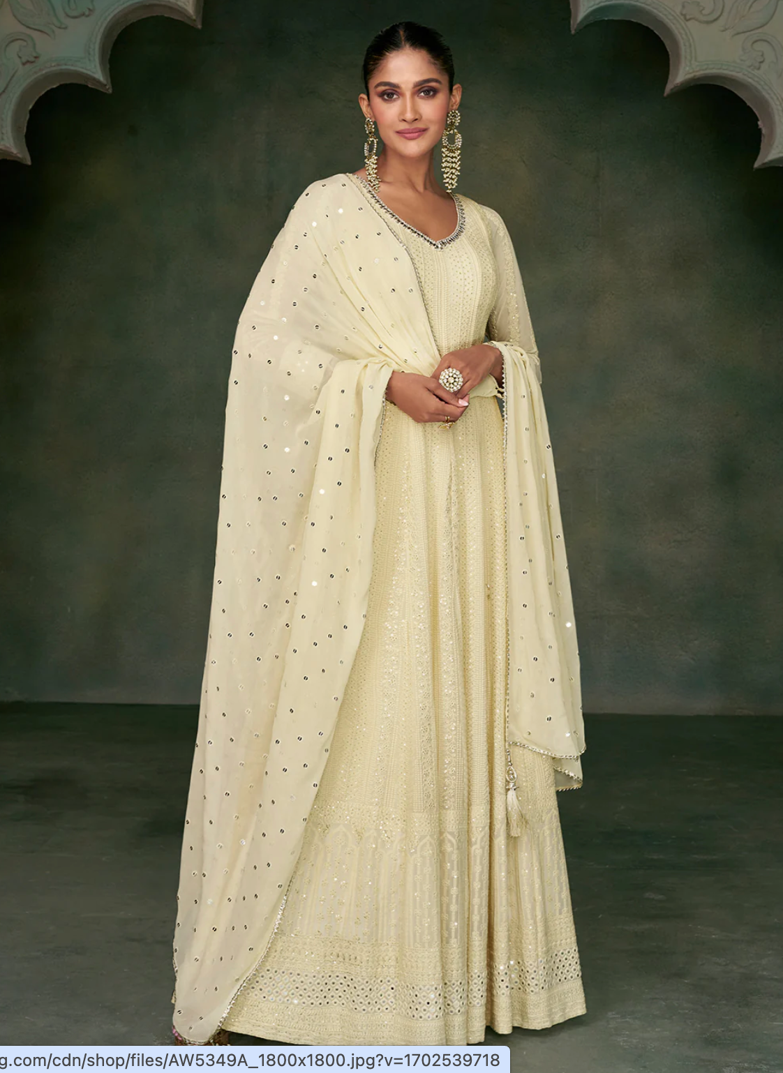 Ivory Georgette Embroidered Anarkali Gown Suit