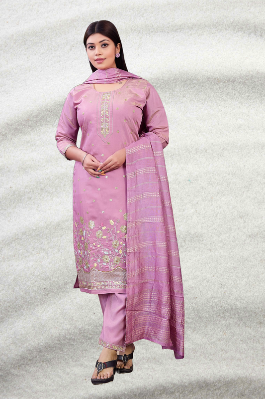 Pink Salwar Suit in Silk with Golden Sequence