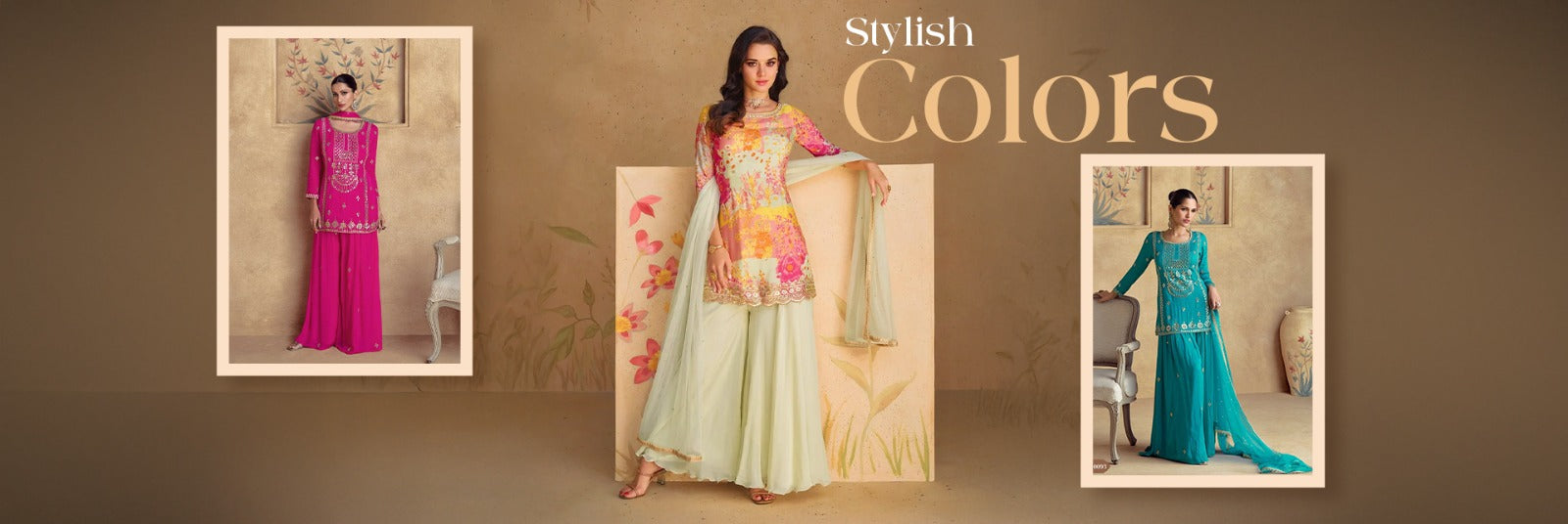 Cream color Chinon printed embroidery work Sharara suit, a stylish Indian dress.