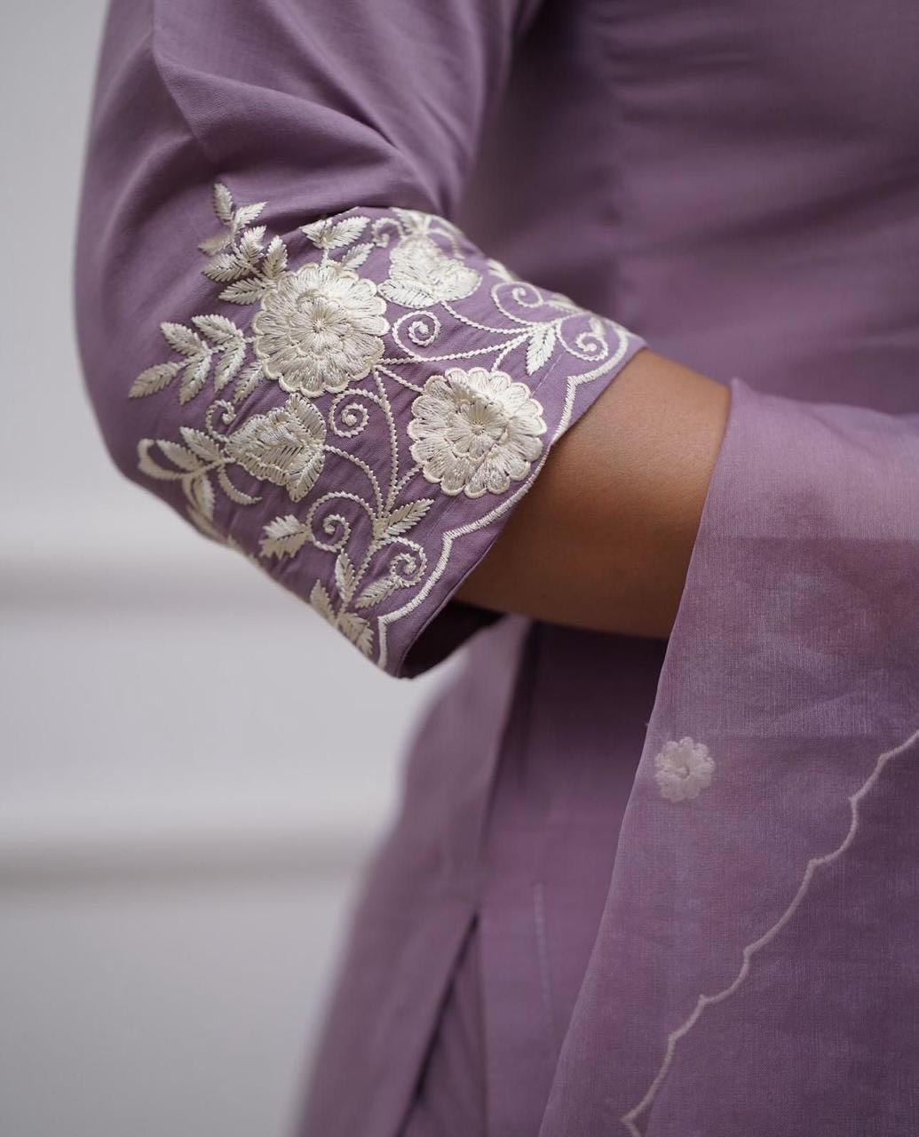 Lilac Bloom Embroidered Rayon Kurta Set