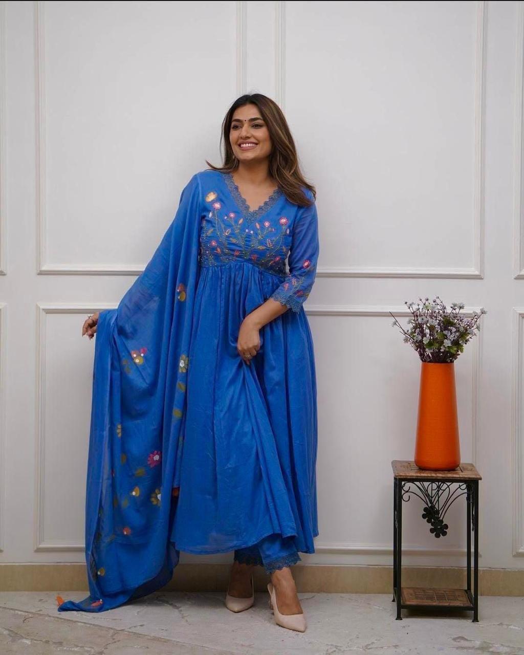 Floral Embroidered Anarkali Suit Set
