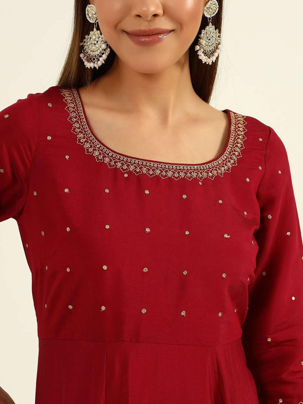 Maroon Red Viscose Chanderi Anarkali Salwar Suit