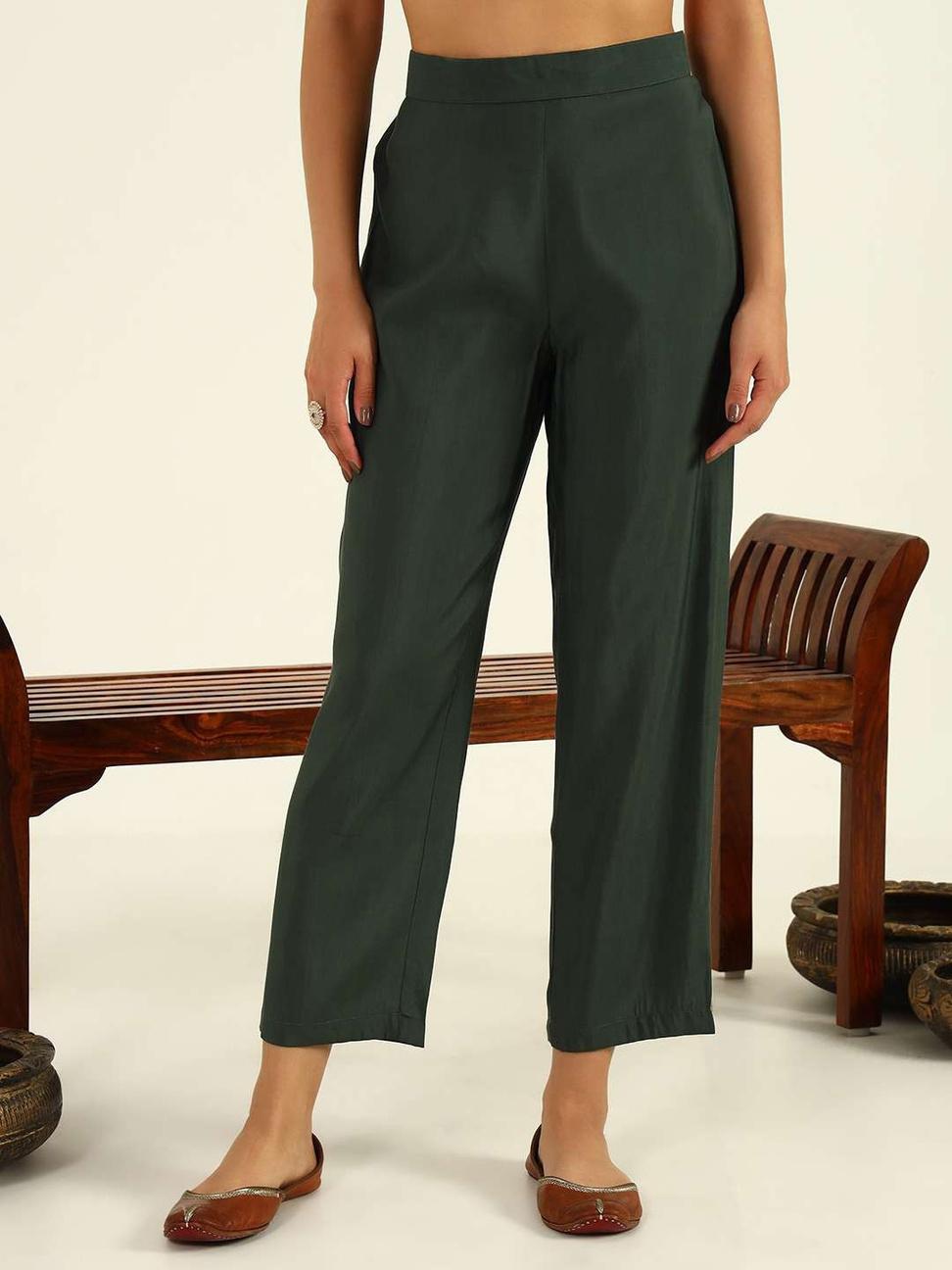 Green Viscose Chanderi A-line Kurta with Pant and Dupatta